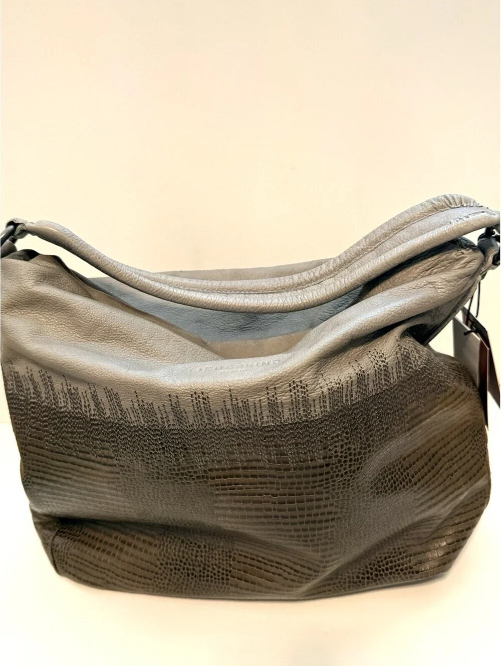 Liebeskind Berlin Leather Hobo Shoulder Bag Taupe Lizard Embossed NWT Dust Bag - Picture 2 of 9
